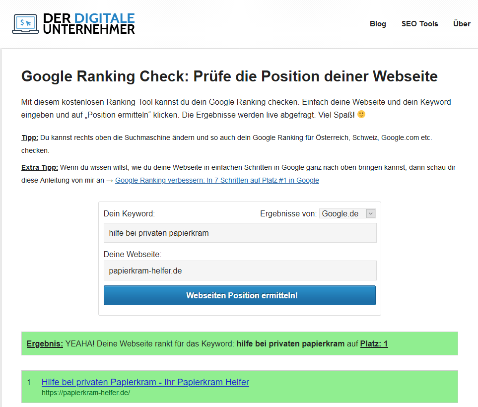 google ranking platz 1 SEO